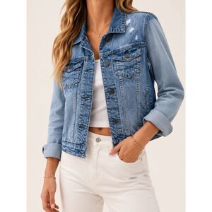 Aeropostale Denim Two Toned Jacket Medium Distressed Cropped Blue Jean Trucker